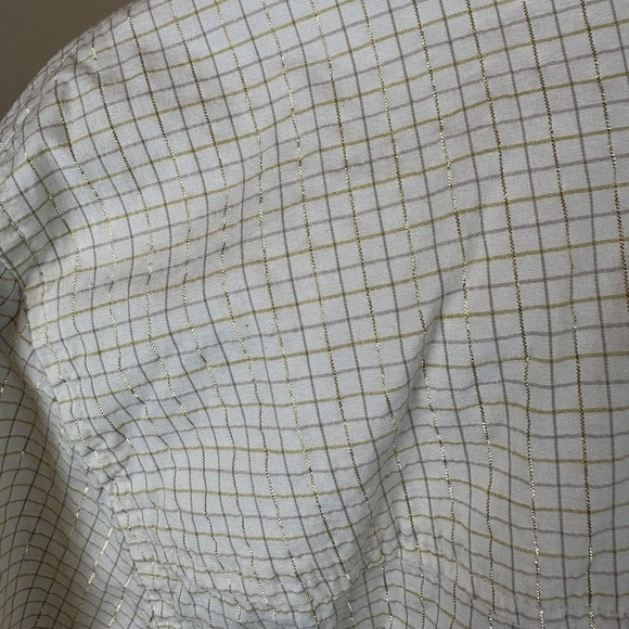 Old Navy Cream/Gold Shimmer Patterned Western Long Sleeve "Perfect Fit" Shirt - Picture 6 of 10